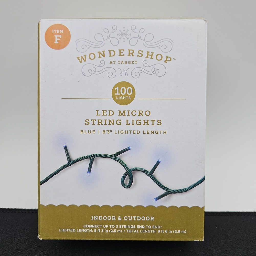 Wondershop LED Micro String Blue Lights 100 Ct Green Wire‎ Indoor Outdoor 8.25ft